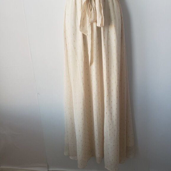 ModCloth womens  Dress size S Cream Metallic Maxi Belted Chiffon High Neck - Picture 4 of 6